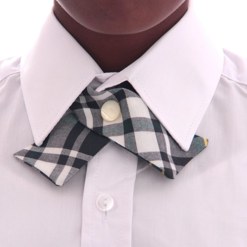 Girls Green and White Tartan Tie